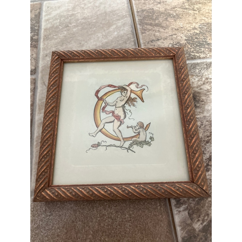 Artistic HangUps Framed Illuminated Letter C Print Classical Maiden Cherub 6x6